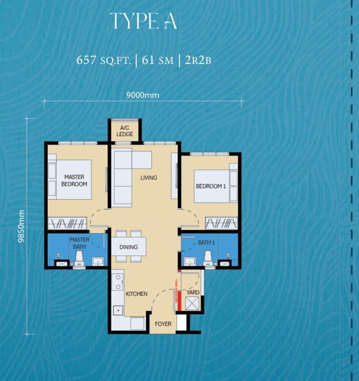 Floor plan Type A — Studio-Sized 2-Bedroom